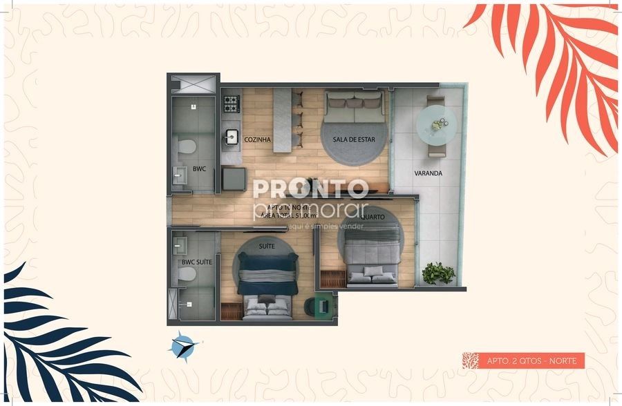 Apartamento, 2 quartos, 51 m² - Foto 1