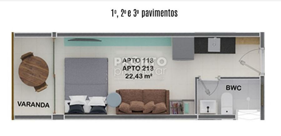 Apartamento à venda com 1 quarto, 22m² - Carneiros,Tamandaré