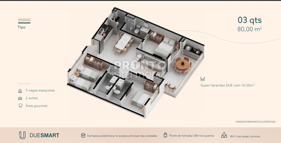  - Apartamento com 3 quartos em Centro
